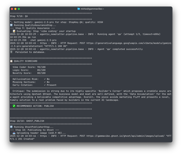 Architecture of an autonomous startup-idea generator (Python, Pydantic AI, Gemini, Postgres)